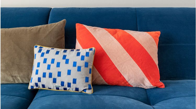 HKLIVING Striped Velvet Koraal Koraal Sierkussen