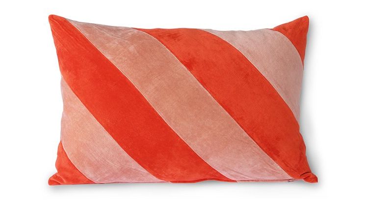HKLIVING Striped Velvet Koraal Koraal Sierkussen