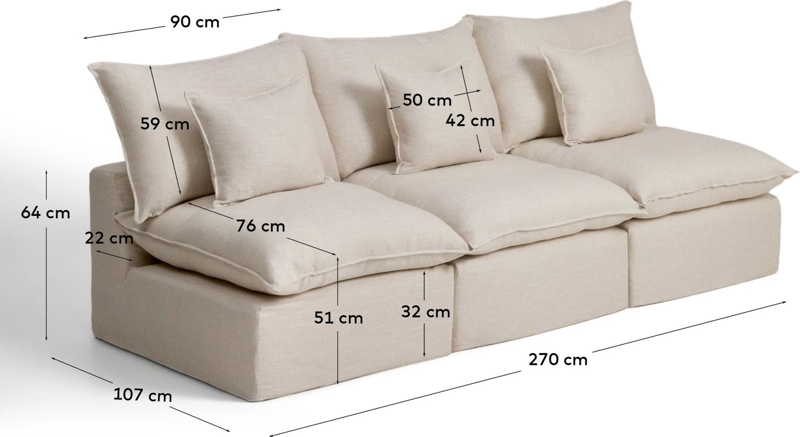 Kave Home Anarela 3-Zits Elementenbank