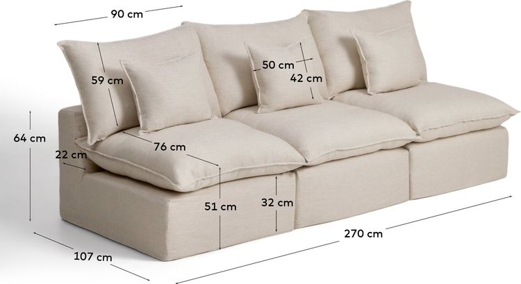 Kave Home Anarela 3-Zits Elementenbank