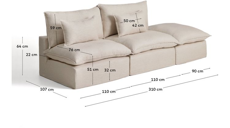 Kave Home Anarela 3-Zitsbank + Hocker