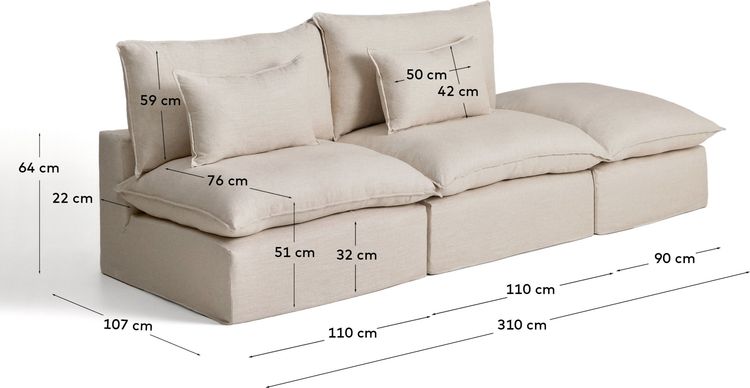 Kave Home Anarela 3-Zitsbank + Hocker