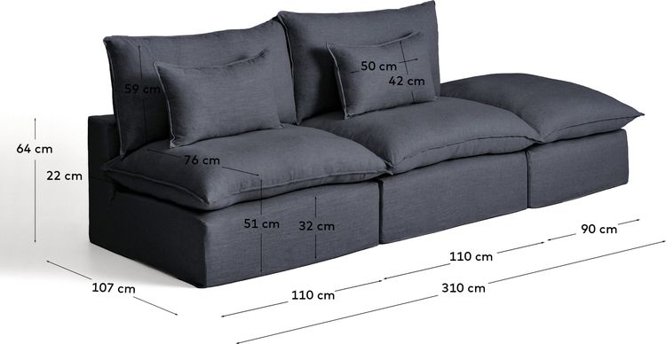 Kave Home Anarela 3-Zitsbank + Hocker