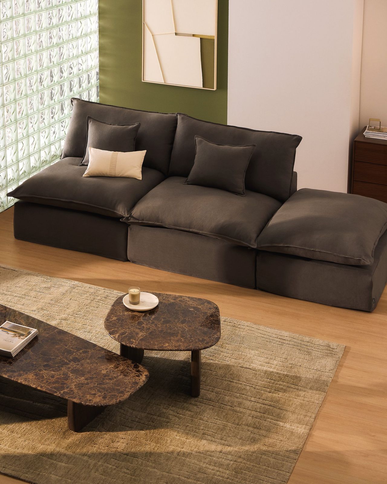 Kave Home Anarela 3-Zitsbank + Hocker