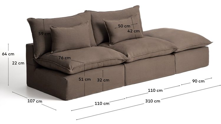 Kave Home Anarela 3-Zitsbank + Hocker