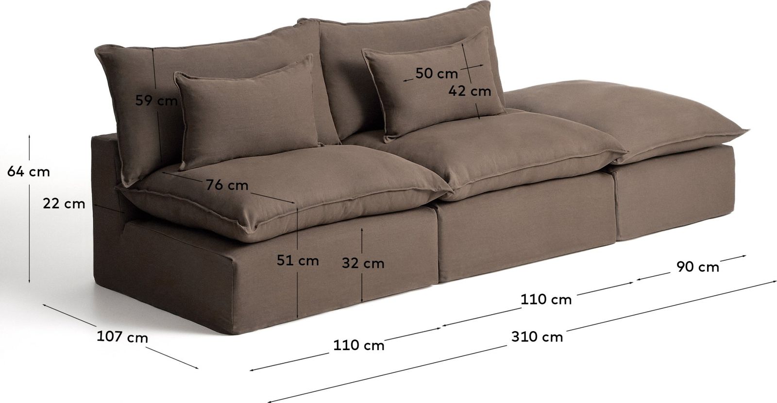 Kave Home Anarela 3-Zitsbank + Hocker