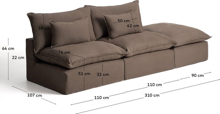 Kave Home Anarela 3-Zitsbank + Hocker