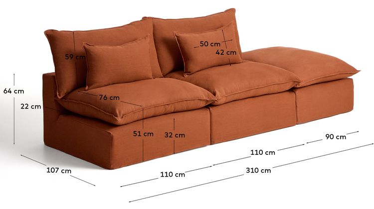 Kave Home Anarela 3-Zitsbank + Hocker