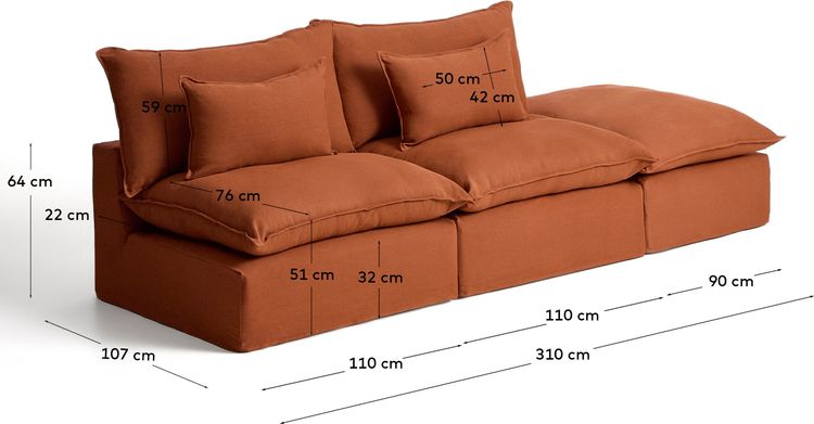 Kave Home Anarela 3-Zitsbank + Hocker
