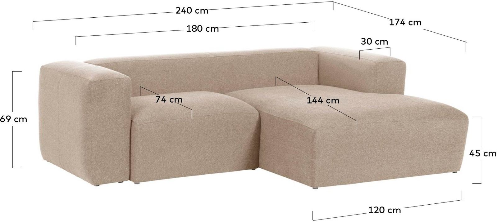 Kave Home Blok 2-Zits Hoekbank