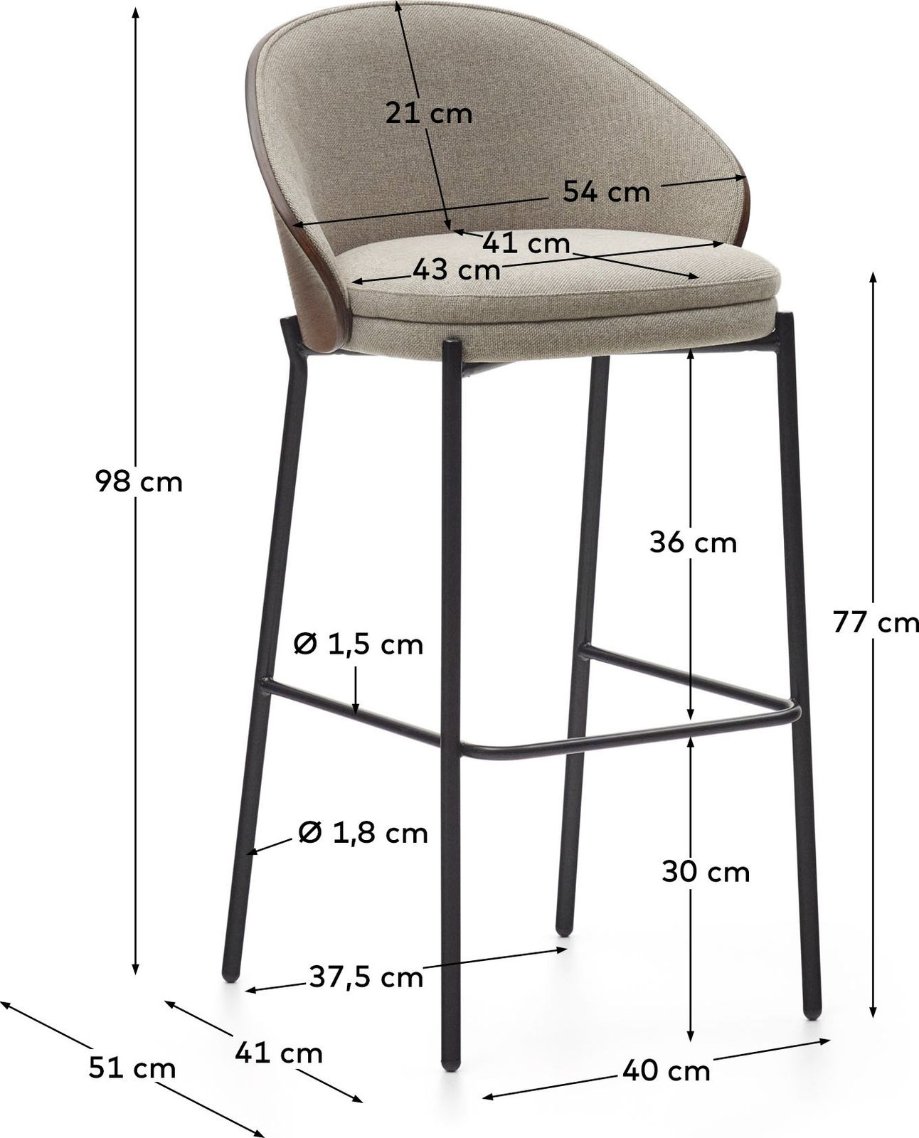 Kave Home Eamy Hoog Barstoel