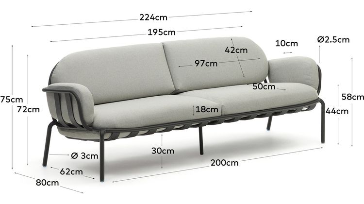 Kave Home Joncols 3-Zits Tuinbank