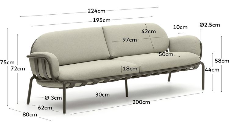 Kave Home Joncols 3-Zits Tuinbank