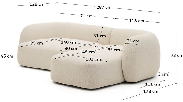 Kave Home Martina 3-Zits Hoekbank