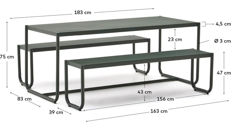 Kave Home Sotil Outdoor Tuintafel + Bankje