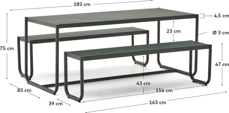 Kave Home Sotil Outdoor Tuintafel + Bankje