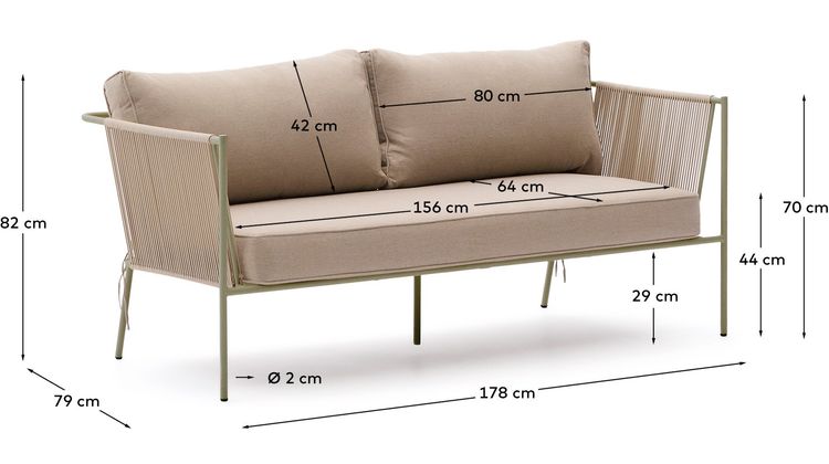 Kave Home Zivia Outdoor 3-Zitsbank