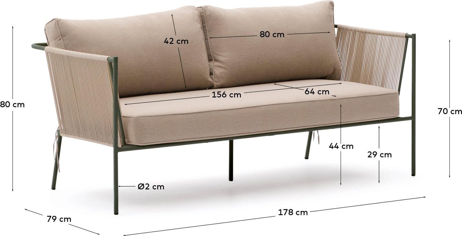 Kave Home Zivia Outdoor 3-Zitsbank