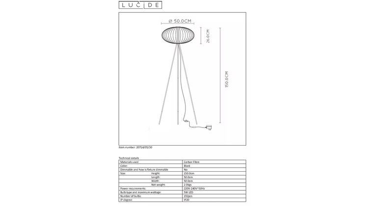 Lucide Carbony Vloerlamp