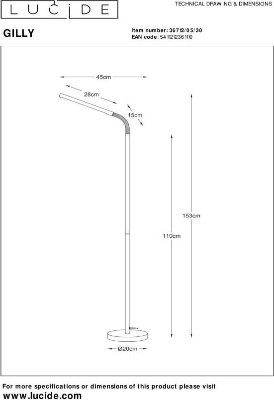 Lucide Gilly Zwart Vloerlamp