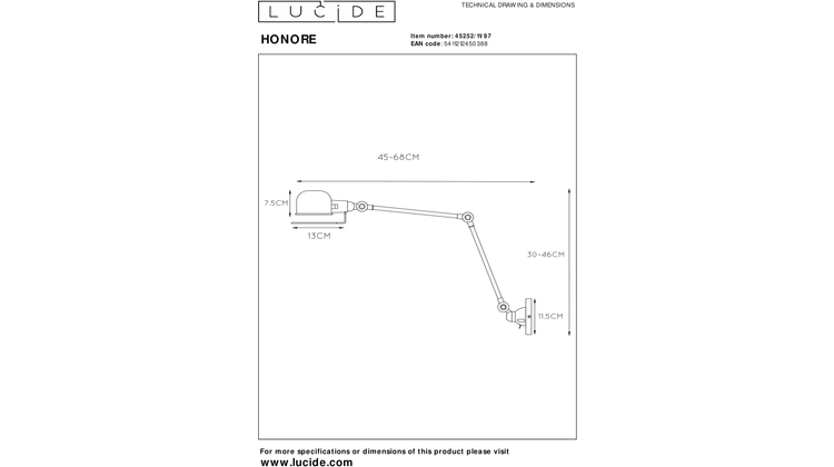 Lucide Honore Wandlamp