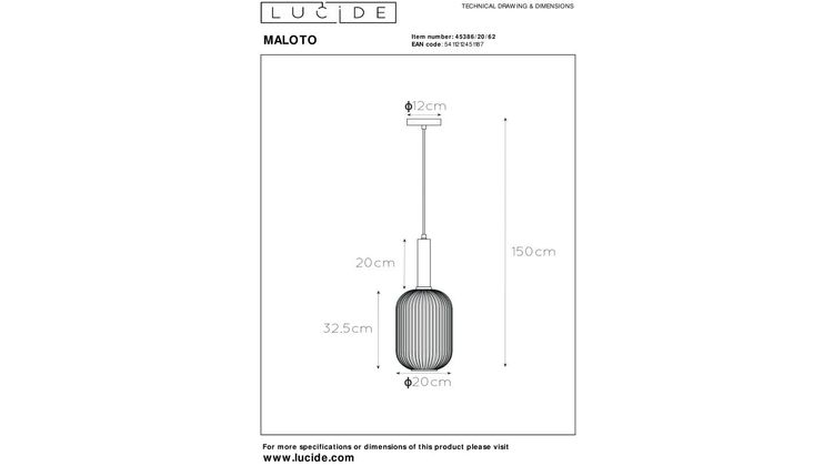 Lucide Maloto Goud Hanglamp
