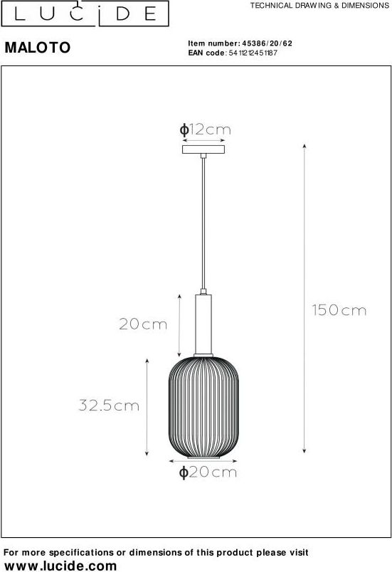 Lucide Maloto Goud Hanglamp
