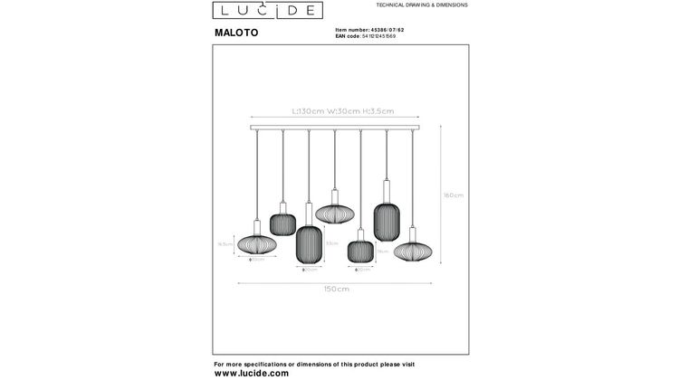 Lucide Maloto Zwart Hanglamp