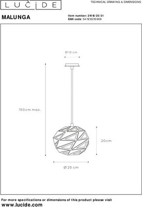 Lucide Malunga Hanglamp