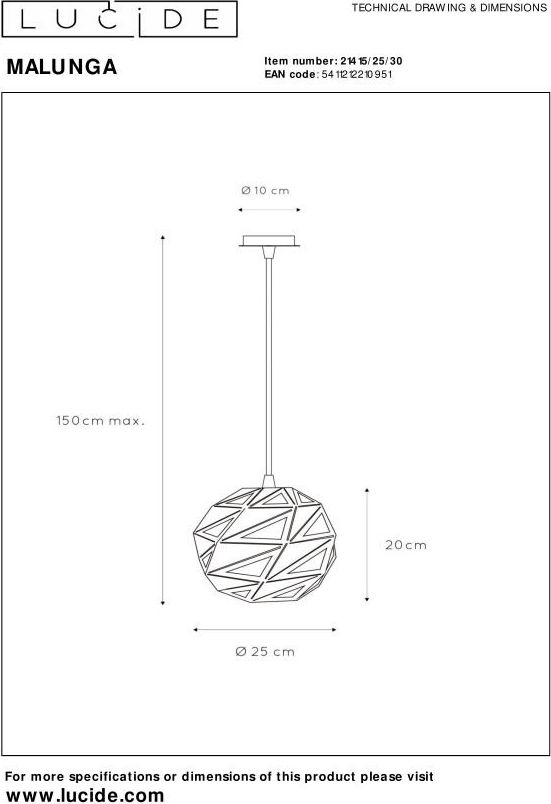 Lucide Malunga Hanglamp