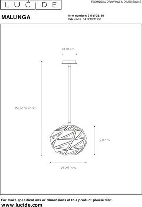 Lucide Malunga Hanglamp