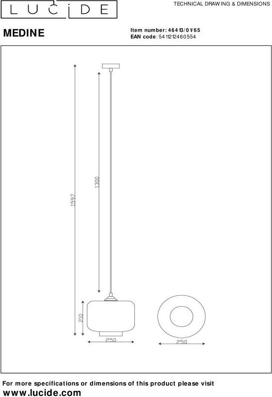 Lucide Medine Hanglamp