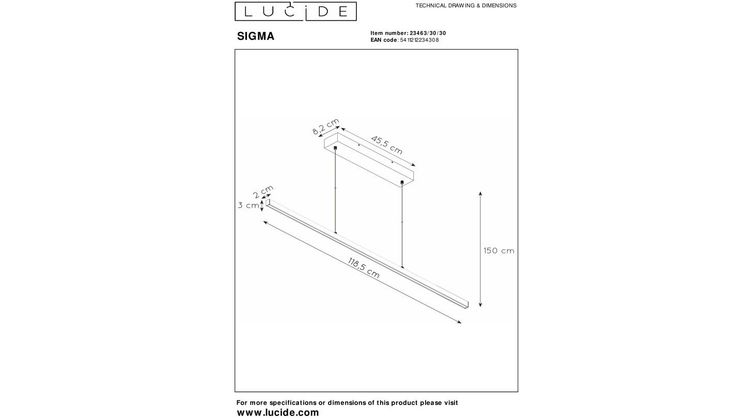 Lucide Sigma Zwart Hanglamp