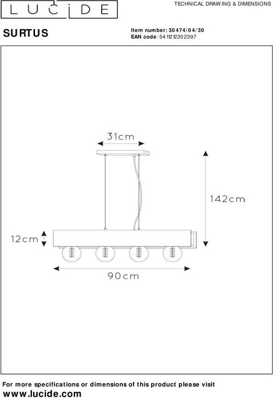 Lucide Surtus Hanglamp