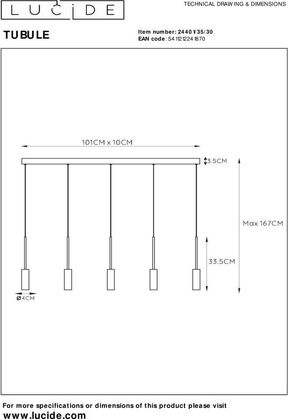 Lucide Tubule Hanglamp