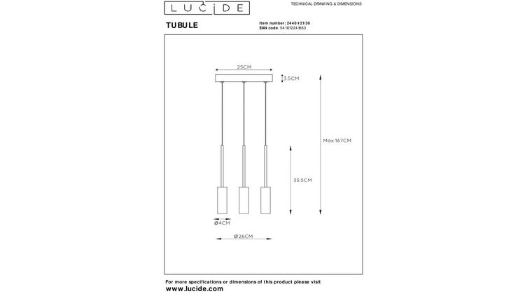 Lucide Tubule Hanglamp