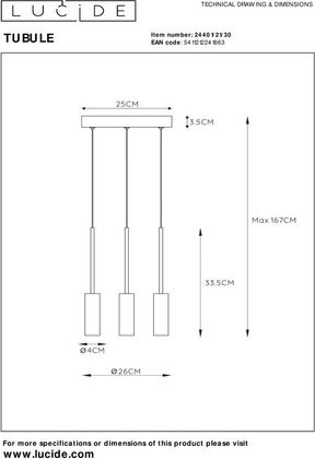 Lucide Tubule Hanglamp