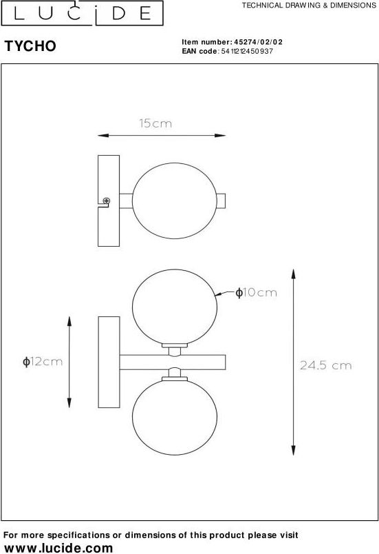 Lucide Tycho Wandlamp