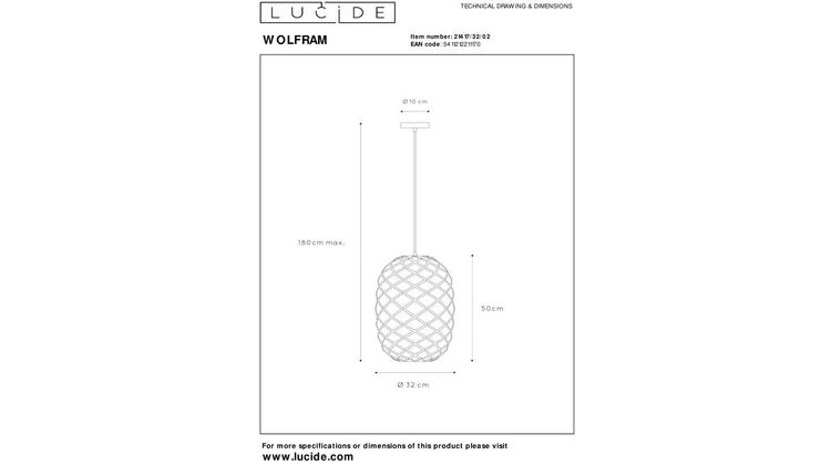 Lucide Wolfram Goud Hanglamp