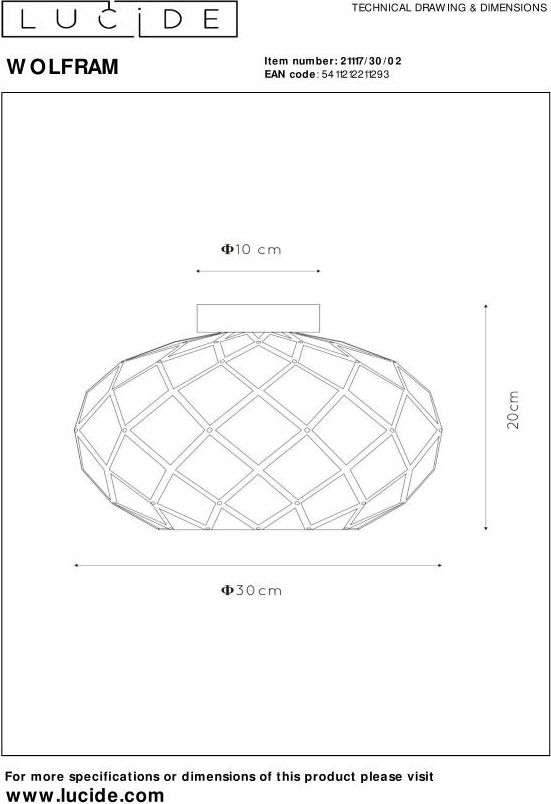 Lucide Wolfram Goud Plafondlamp