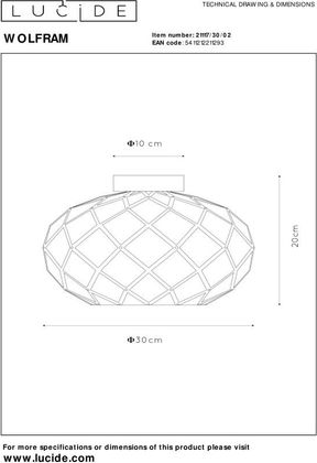 Lucide Wolfram Goud Plafondlamp