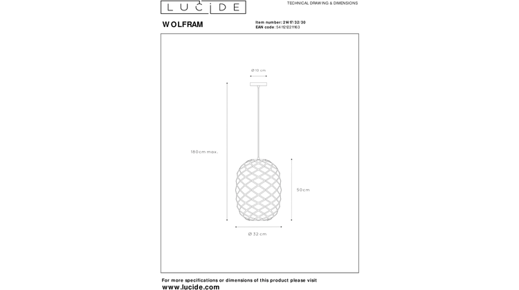Lucide Wolfram Zwart Hanglamp