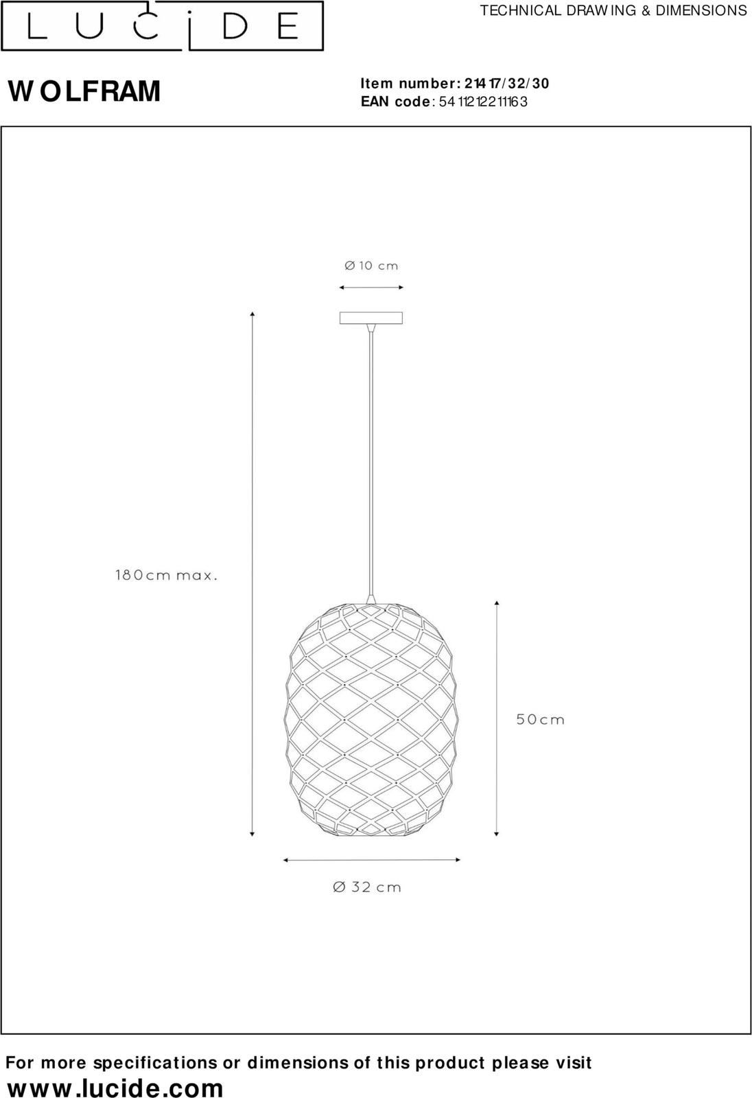 Lucide Wolfram Zwart Hanglamp