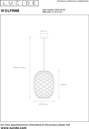 Lucide Wolfram Zwart Hanglamp