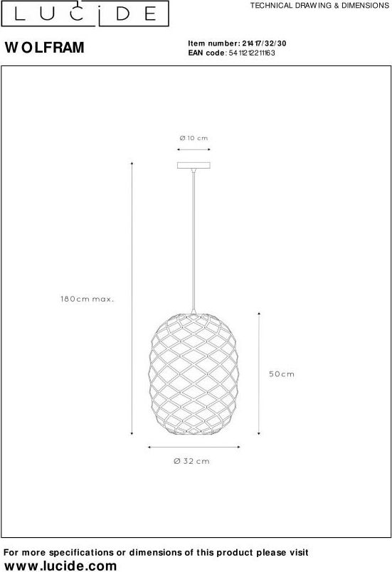 Lucide Wolfram Zwart Hanglamp