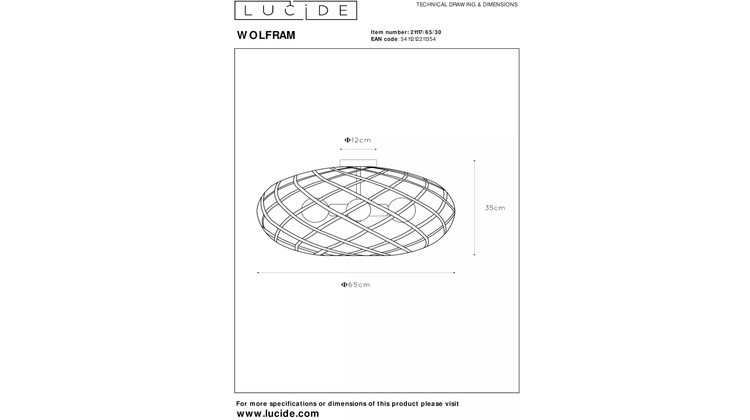Lucide Wolfram Zwart Plafondlamp