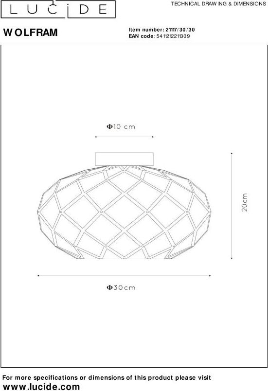 Lucide Wolfram Zwart Plafondlamp