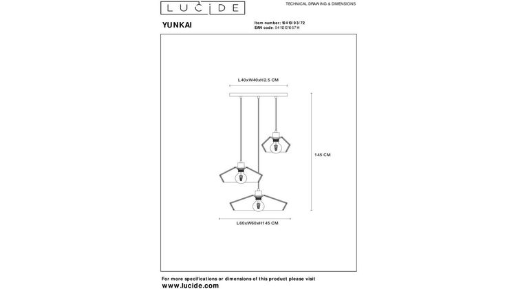 Lucide Yunkai 3-lichts Hanglamp