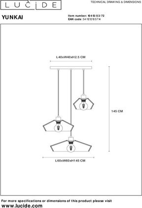 Lucide Yunkai 3-lichts Hanglamp