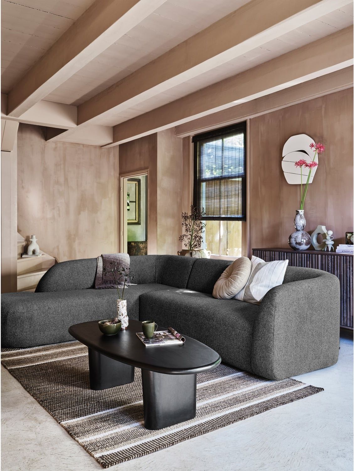 WOOOD Sloping Grey/Black Melange Hoekbank